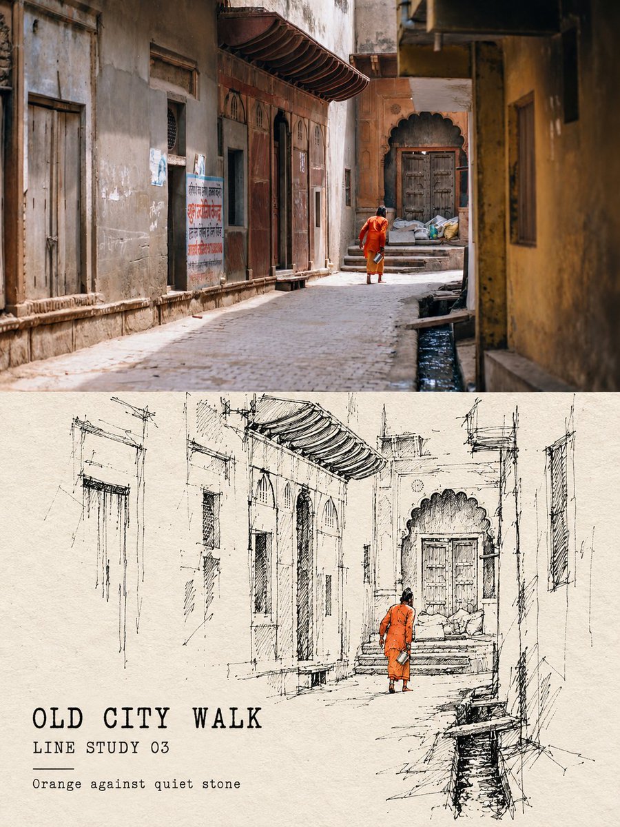 真实摄影与高级线描对比旅行海报
